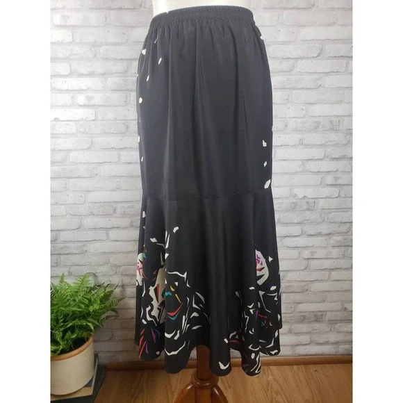 1980s Vintage Memphis Style Midi Trumpet Skirt Abstract Floral Size 8 - Picture 2 of 7